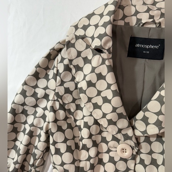 Atmosphere Trench Coat Polka Dot Heart Print Belted Jacket Gray Cream US Size 6 - Picture 12 of 14